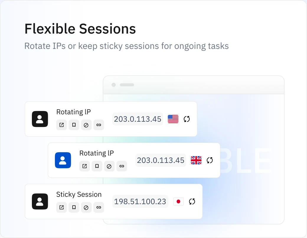 Flexible rotating and sticky proxy sessions